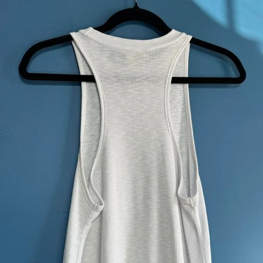 Free People Ribbed Tank Top Women's Size Medium White High Neck Flare Boho Indie